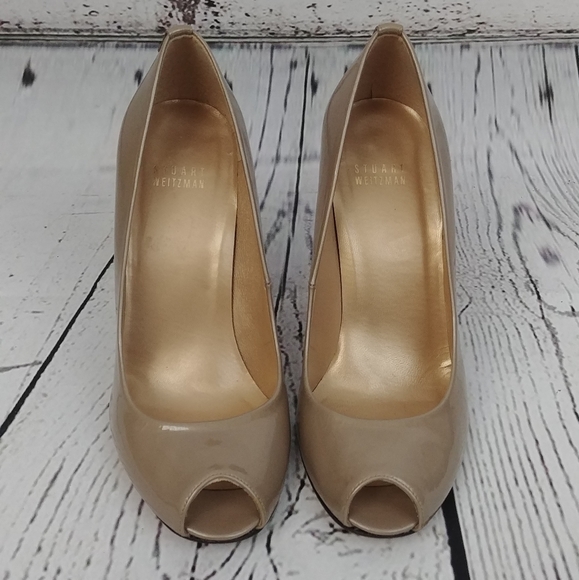 Stuart Weitzman Logoflame Silk Aniline Nude Heels - Picture 2 of 8